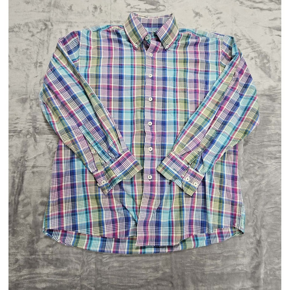 Alan Flusser Long Sleeve Button Up Shirt Colorful Plaid/Striped‎ Men's Large